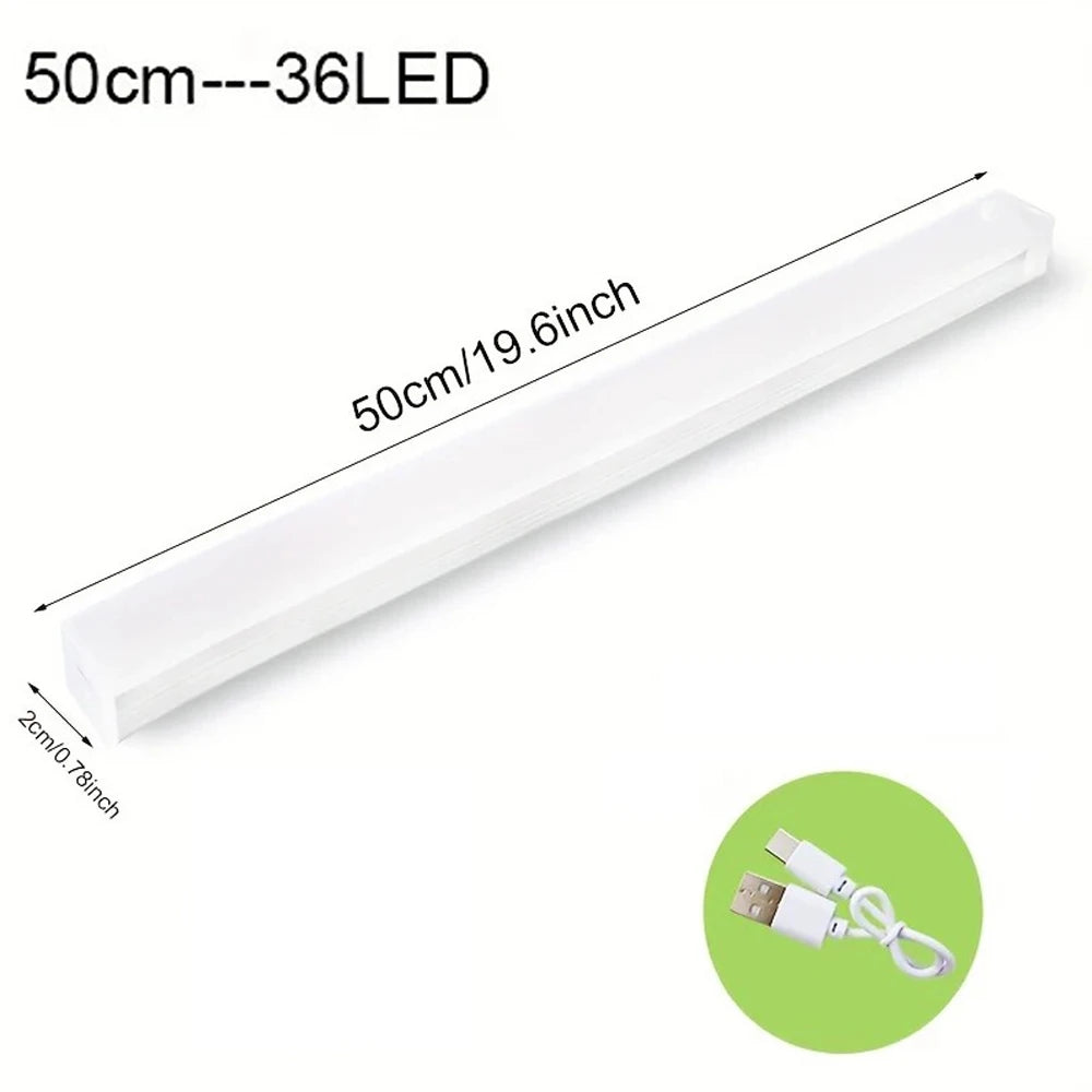 Motion Sensor Wireless LED Night Light USB Rechargeable Long Strip Bar Lamp for Kitchen Cabinet Aisle Tube Bedside Detector Bulb