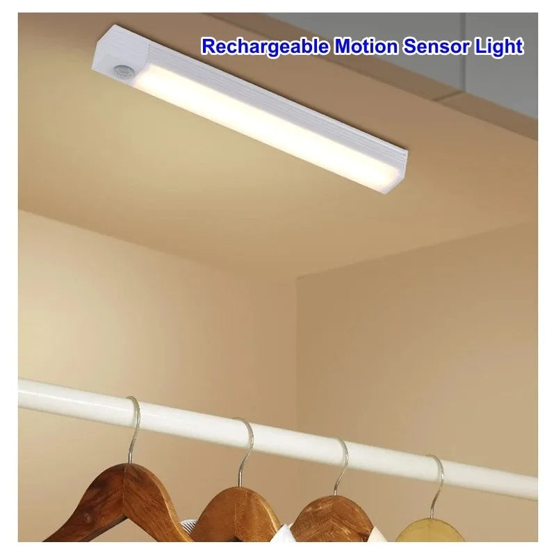 Motion Sensor Wireless LED Night Light USB Rechargeable Long Strip Bar Lamp for Kitchen Cabinet Aisle Tube Bedside Detector Bulb