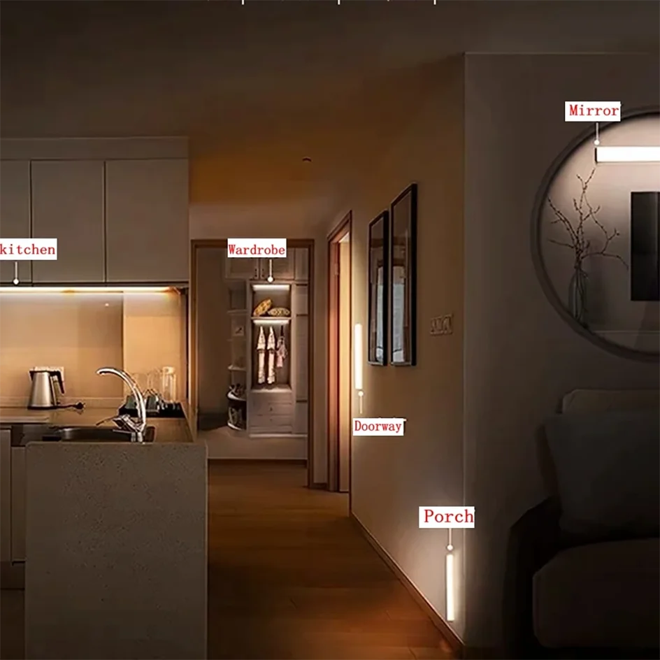 Cabinet Light USB Rechargeable Motion Sensor LED Bar Light Induction Night Light Portable Kitchen Bedside Wardrobe Closet Aisle