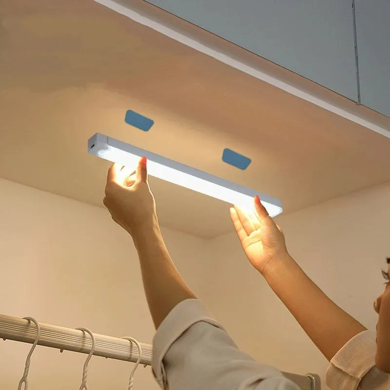 Motion Sensor Wireless LED Night Light USB Rechargeable Long Strip Bar Lamp for Kitchen Cabinet Aisle Tube Bedside Detector Bulb