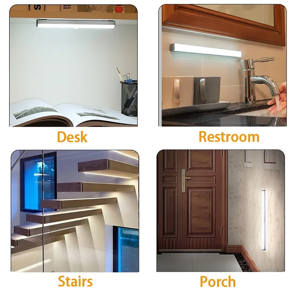 Cabinet Light USB Rechargeable Motion Sensor LED Bar Light Induction Night Light Portable Kitchen Bedside Wardrobe Closet Aisle