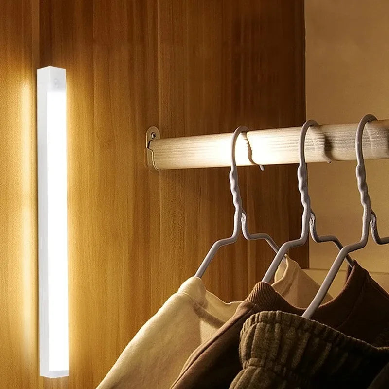 Motion Sensor Wireless LED Night Light USB Rechargeable Long Strip Bar Lamp for Kitchen Cabinet Aisle Tube Bedside Detector Bulb