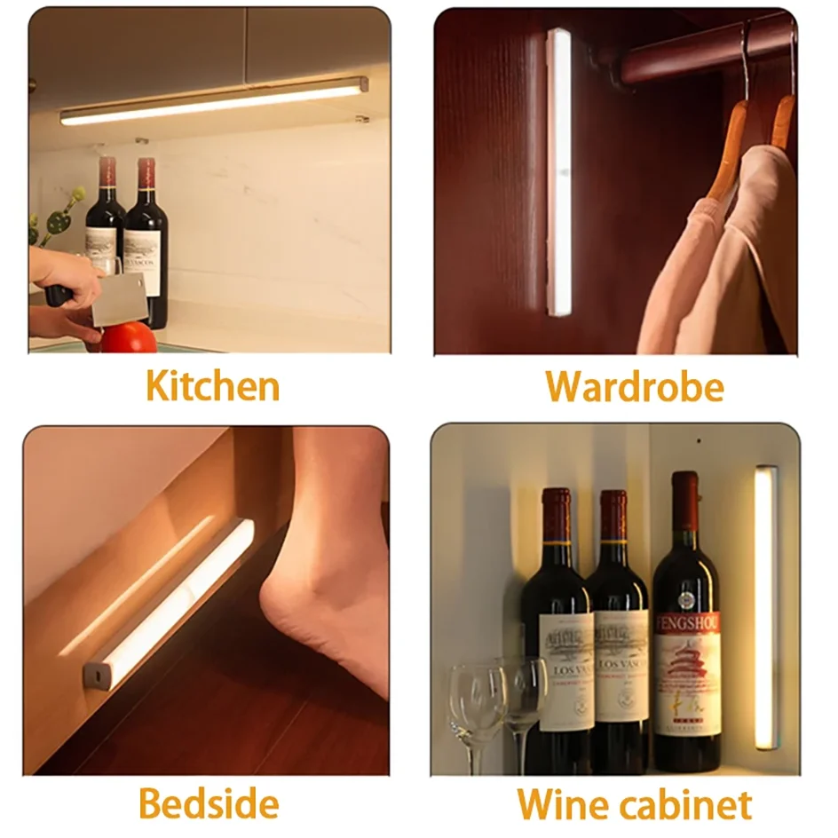 Cabinet Light USB Rechargeable Motion Sensor LED Bar Light Induction Night Light Portable Kitchen Bedside Wardrobe Closet Aisle