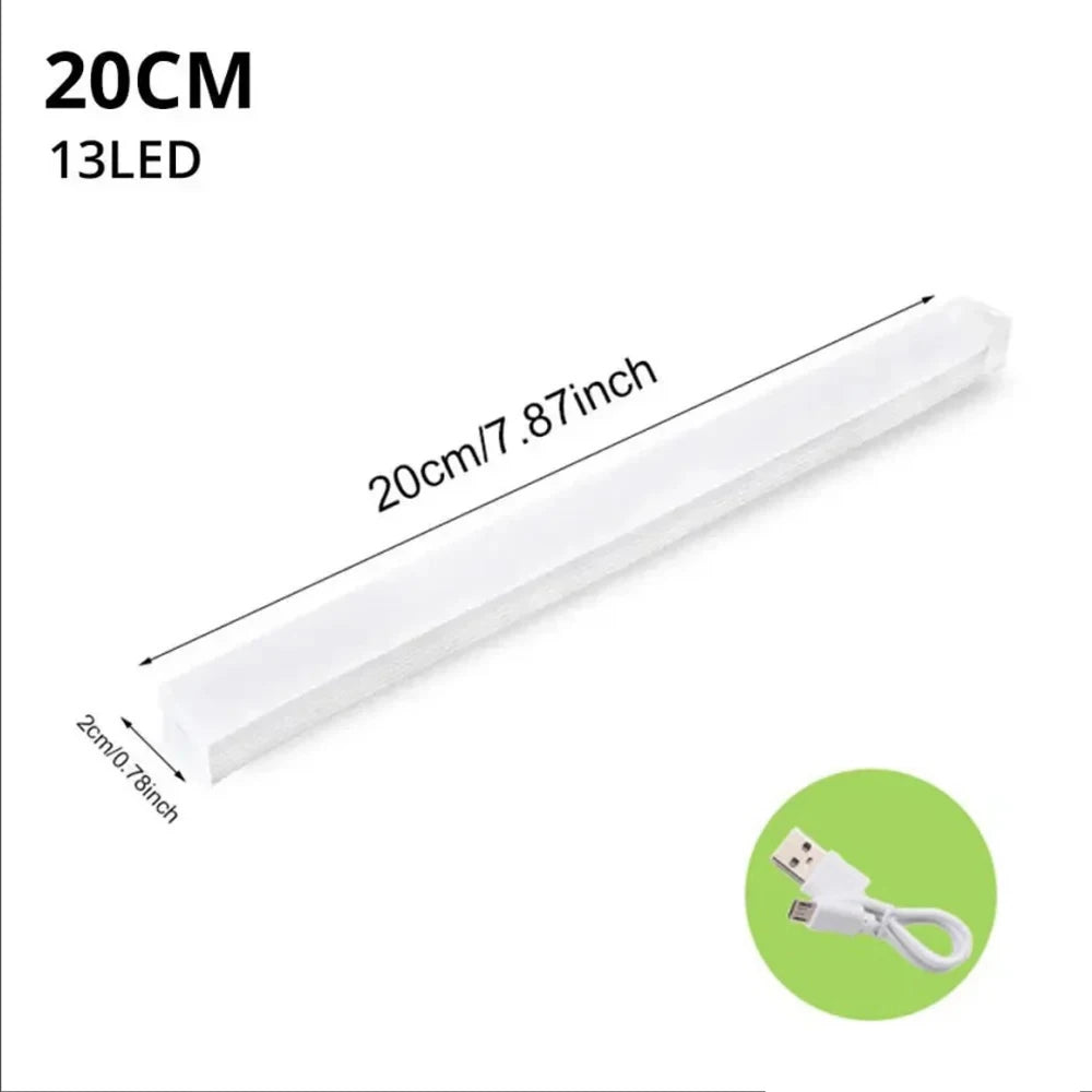 Motion Sensor Wireless LED Night Light USB Rechargeable Long Strip Bar Lamp for Kitchen Cabinet Aisle Tube Bedside Detector Bulb